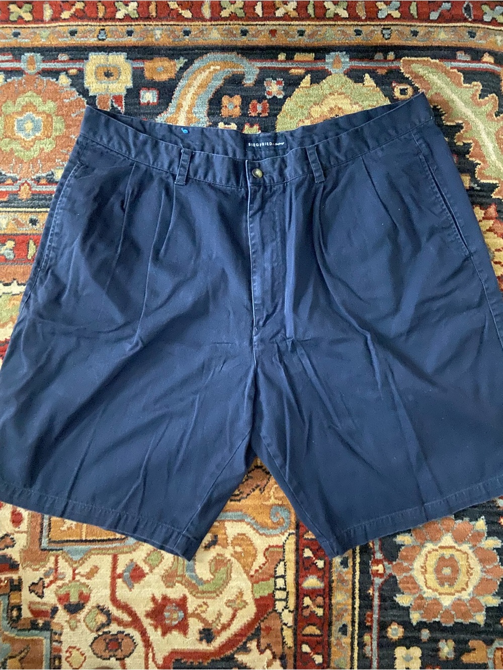 Men's Navy Pleated Shorts